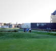 The par-4 17th hole requires teeing off over the shed attached to the Old Course Hotel. Aiming at the 