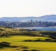 The 17th hole on the Kittocks Course at the Fairmont St. Andrews plays toward the town of St. Andrews. 